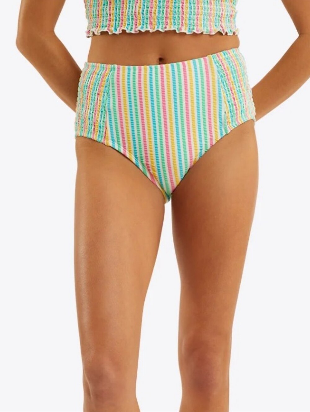 Draper James Multicolor Striped High-Waist Swim Bikini Bottoms